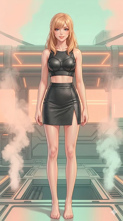 score_9, masterpiece, best quality, ultra-detailed, high-budget anime keyframe, editorial fashion photography, tasteful artistic composition, Caucasian woman, strictly human ears. cowboy shot from the thighs up, character and outfit filling the frame