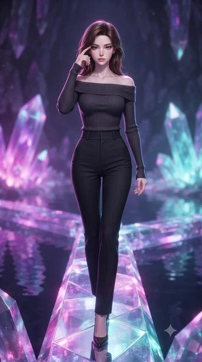 score_9, masterpiece, best quality, ultra-detailed, high-budget anime keyframe, editorial fashion photography, tasteful artistic composition, Korean woman. close-up cowboy shot from the waist and thighs up, the character dominates the composition, fi