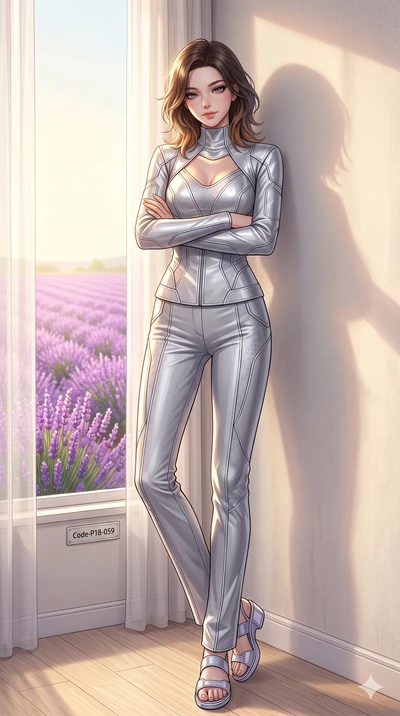 score_9, masterpiece, best quality, ultra-detailed, high-budget anime keyframe, editorial fashion photography, tasteful artistic composition, Korean woman. low angle full-body shot from head to toe showing her feet, filling the entire 9:16 vertical f