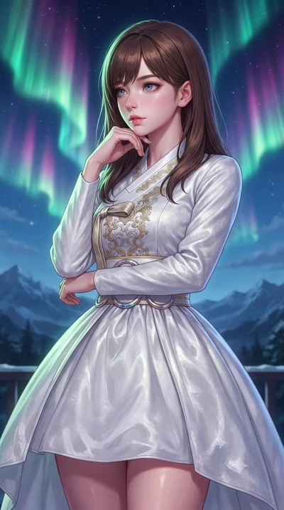 score_9, masterpiece, best quality, ultra-detailed, high-budget anime keyframe, editorial fashion photography, tasteful artistic composition, Korean woman. close-up cowboy shot from the waist and thighs up, the character dominates the composition, fi