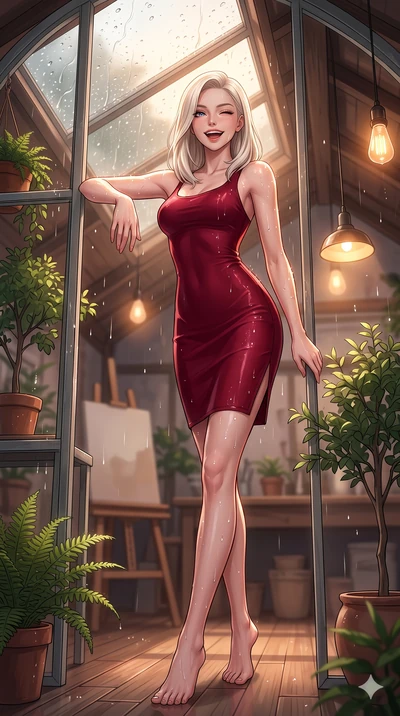 score_9, masterpiece, best quality, ultra-detailed, high-budget anime keyframe, vibrant anime aesthetic, Caucasian woman, strictly human ears. low angle full-body shot from head to toe showing her feet, filling the entire 9:16 vertical frame with her