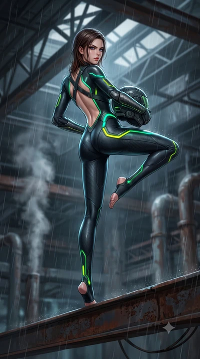 score_9, masterpiece, best quality, ultra-detailed, high-budget anime keyframe, semi-realistic 3D game render, editorial fashion photography, tasteful artistic composition, Korean woman. low angle full-body shot from head to toe showing her feet, fil