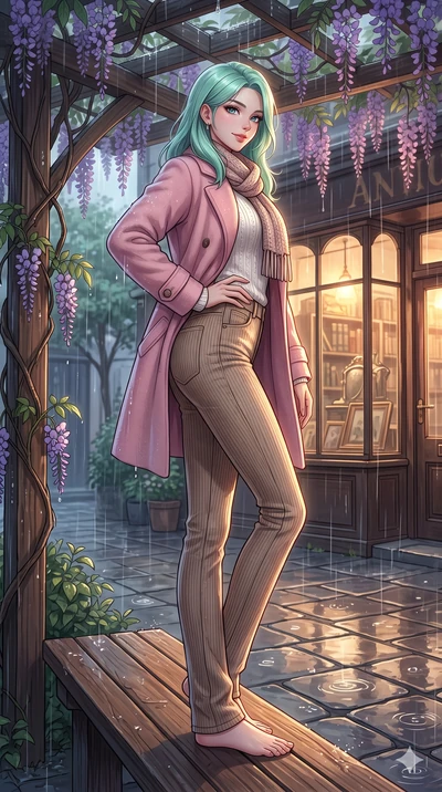 score_9, masterpiece, best quality, ultra-detailed, high-budget anime keyframe, vibrant anime aesthetic, Japanese woman. low angle full-body shot from head to toe showing her feet, filling the entire 9:16 vertical frame with her statuesque presence, 