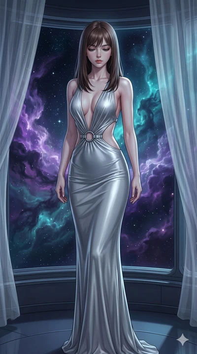 score_9, masterpiece, best quality, ultra-detailed, high-budget anime keyframe, editorial fashion photography, tasteful artistic composition, Korean woman. cowboy shot from the thighs up, character and outfit filling the frame for maximum editorial p