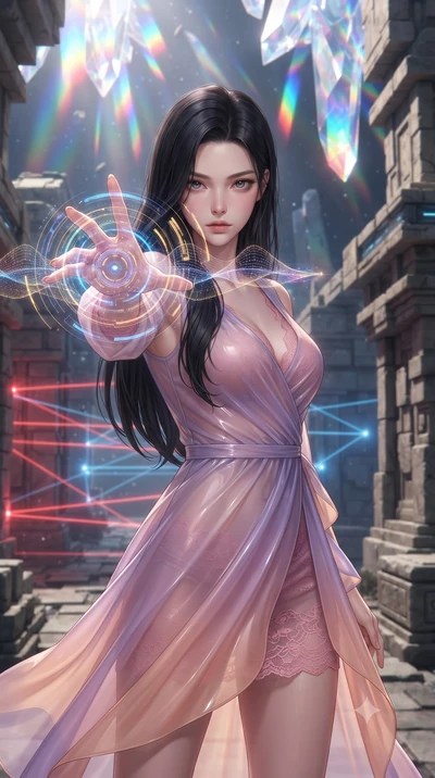 score_9, masterpiece, best quality, ultra-detailed, high-budget anime keyframe, editorial fashion photography, tasteful artistic composition, realistic cosplay photography, Korean woman. close-up cowboy shot from the waist and thighs up, the characte