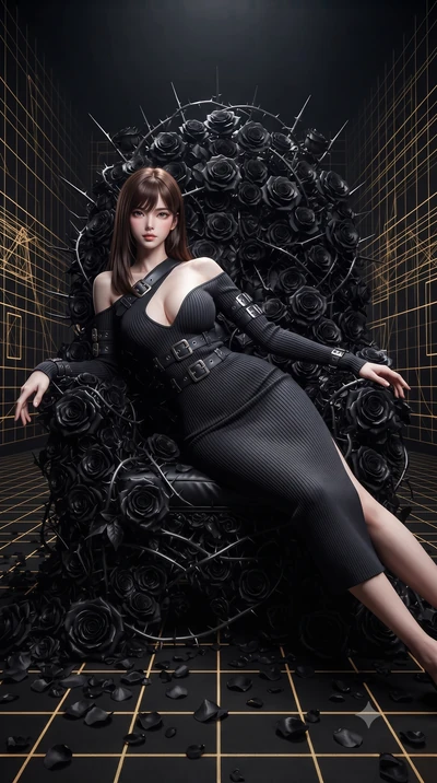 score_9, masterpiece, best quality, ultra-detailed, High-budget Anime Keyframe, editorial fashion photography, tasteful artistic composition, realistic cosplay photography, East Asian woman. Dynamic full-body shot stretching the vertical silhouette t