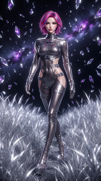 score_9, masterpiece, best quality, ultra-detailed, High-budget Anime Keyframe, editorial fashion photography, tasteful artistic composition, realistic cosplay photography, Caucasian woman, strictly human ears. Dynamic full-body shot stretching the v
