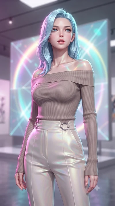 score_9, masterpiece, best quality, ultra-detailed, high-budget anime keyframe, editorial fashion photography, tasteful artistic composition, Korean woman. close-up cowboy shot from the waist and thighs up, the character dominates the composition, fi