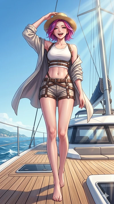 score_9, masterpiece, best quality, ultra-detailed, high-budget anime keyframe, vibrant anime aesthetic, Caucasian woman, strictly human ears. low angle full-body shot from head to toe showing her feet, filling the entire 9:16 vertical frame with her