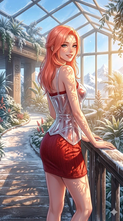 score_9, masterpiece, best quality, ultra-detailed, high-budget anime keyframe, vibrant anime aesthetic, Japanese woman. cowboy shot from the thighs up, character and outfit filling the frame for maximum presence. She is resting her hands on the chal
