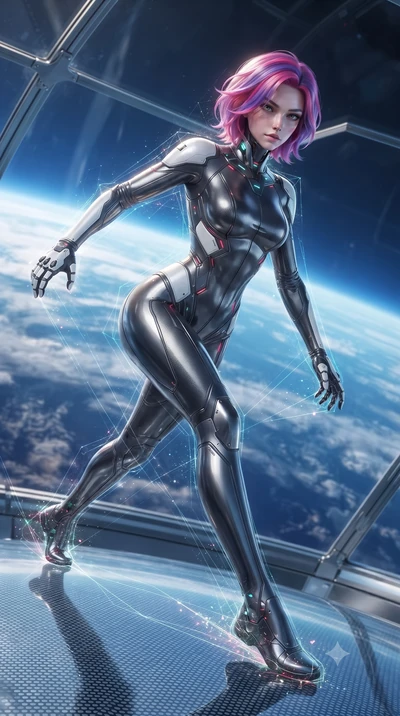 score_9, masterpiece, best quality, ultra-detailed, high-budget anime keyframe, editorial fashion photography, tasteful artistic composition, Caucasian woman. low angle full-body shot from head to toe showing her feet, filling the entire 9:16 vertica