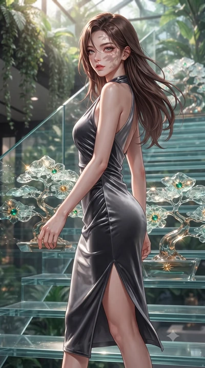 score_9, masterpiece, best quality, ultra-detailed, high-budget anime keyframe, editorial fashion photography, tasteful artistic composition, Korean woman. close-up cowboy shot from the waist and thighs up, the character dominates the composition, fi