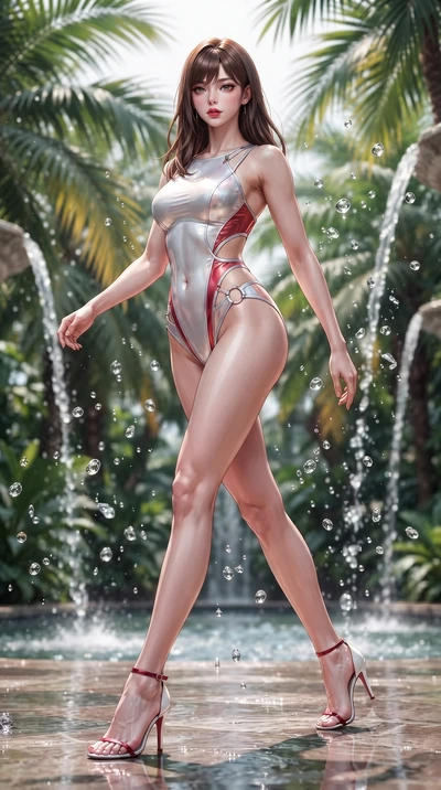 score_9, masterpiece, best quality, ultra-detailed, high-budget anime keyframe, editorial fashion photography, tasteful artistic composition, Korean woman. low angle full-body shot from head to toe showing her feet, filling the entire 9:16 vertical f