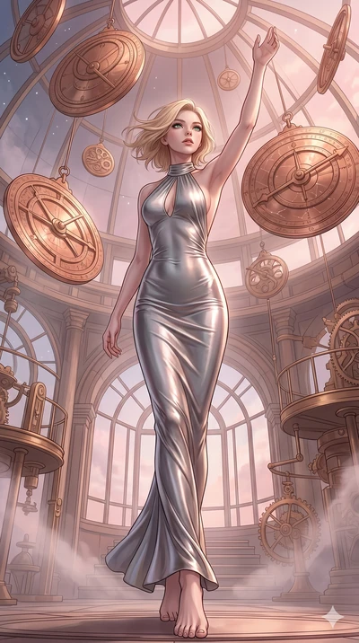 score_9, masterpiece, best quality, ultra-detailed, high-budget anime keyframe, editorial fashion photography, tasteful artistic composition, Caucasian woman, strictly human ears. low angle full-body shot from head to toe showing her feet, filling th