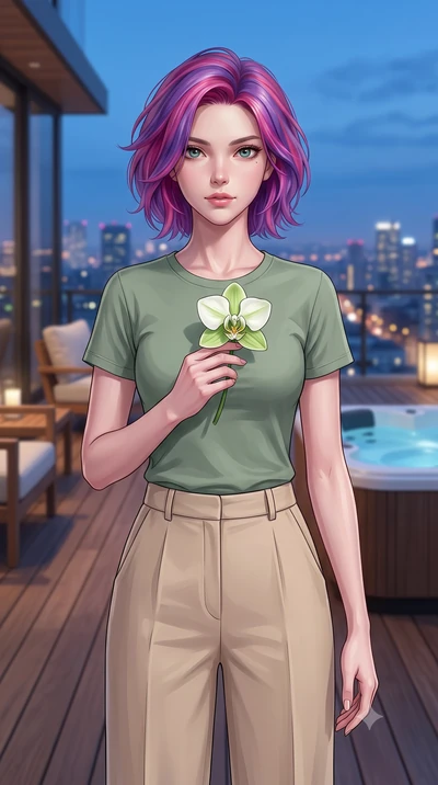 score_9, masterpiece, best quality, ultra-detailed, high-budget anime keyframe, editorial fashion photography, tasteful artistic composition, Caucasian woman woman. close-up cowboy shot from the waist and thighs up, the character dominates the compos