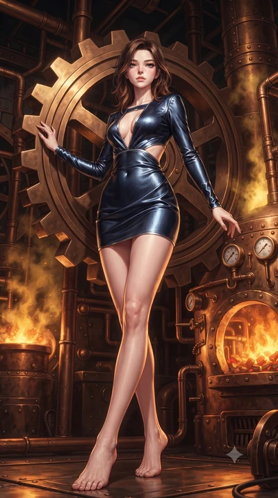 score_9, masterpiece, best quality, ultra-detailed, high-budget anime keyframe, editorial fashion photography, tasteful artistic composition, Korean woman. low angle full-body shot from head to toe showing her feet, filling the entire 9:16 vertical f