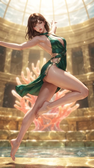 score_9, masterpiece, best quality, ultra-detailed, high-budget anime keyframe, editorial fashion photography, tasteful artistic composition, Korean woman. low angle full-body shot from head to toe showing her feet, filling the entire 9:16 vertical f