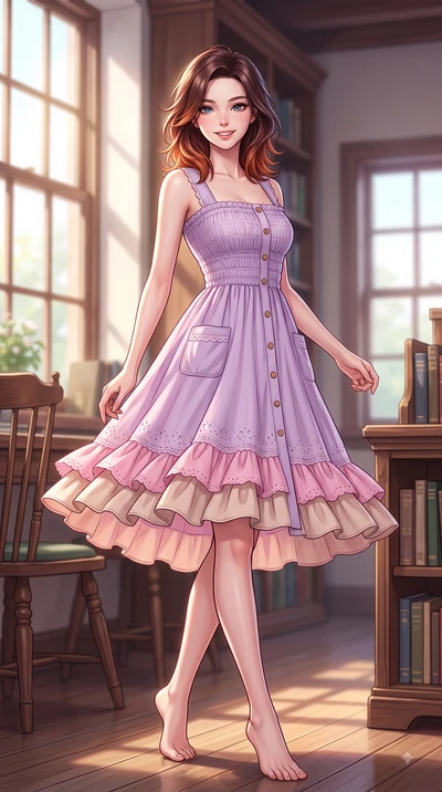 score_9, masterpiece, best quality, ultra-detailed, high-budget anime keyframe, editorial fashion photography, tasteful artistic composition, Korean woman. low angle full-body shot from head to toe showing her feet, filling the entire 9:16 vertical f