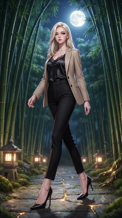 score_9, masterpiece, best quality, ultra-detailed, high-budget anime keyframe, editorial fashion photography, tasteful artistic composition, Caucasian woman, strictly human ears. low angle full-body shot from head to toe showing her feet, filling th