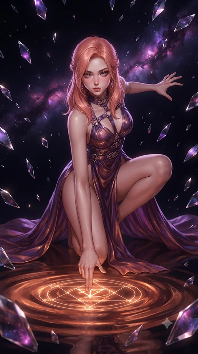 score_9, masterpiece, best quality, ultra-detailed, High-budget Anime Keyframe, editorial fashion photography, tasteful artistic composition, realistic cosplay photography, East Asian woman. Dynamic full-body shot stretching the vertical silhouette t