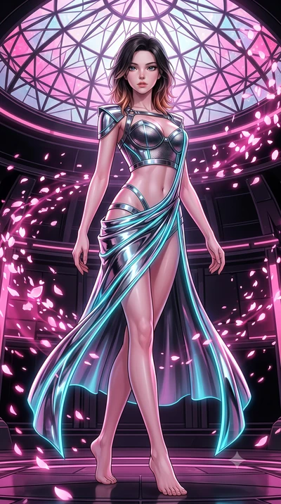 score_9, masterpiece, best quality, ultra-detailed, high-budget anime keyframe, editorial fashion photography, tasteful artistic composition, Korean woman. low angle full-body shot from head to toe showing her feet, filling the entire 9:16 vertical f