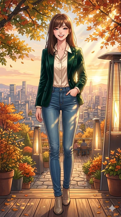 score_9, masterpiece, best quality, ultra-detailed, high-budget anime keyframe, vibrant anime aesthetic, Korean woman. low angle full-body shot from head to toe showing her feet, filling the entire 9:16 vertical frame with her statuesque presence, st