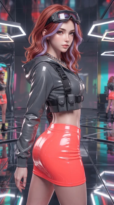 score_9, masterpiece, best quality, ultra-detailed, high-budget anime keyframe, editorial fashion photography, tasteful artistic composition, Caucasian woman. close-up cowboy shot from the waist and thighs up, the character dominates the composition,