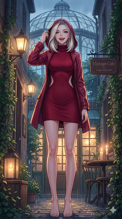 score_9, masterpiece, best quality, ultra-detailed, high-budget anime keyframe, vibrant anime aesthetic, Caucasian woman, strictly human ears. low angle full-body shot from head to toe showing her feet, filling the entire 9:16 vertical frame with her