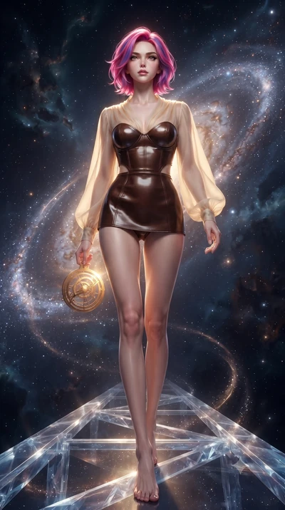 score_9, masterpiece, best quality, ultra-detailed, high-budget anime keyframe, editorial fashion photography, tasteful artistic composition, Caucasian woman. low angle full-body shot from head to toe showing her feet, filling the entire 9:16 vertica