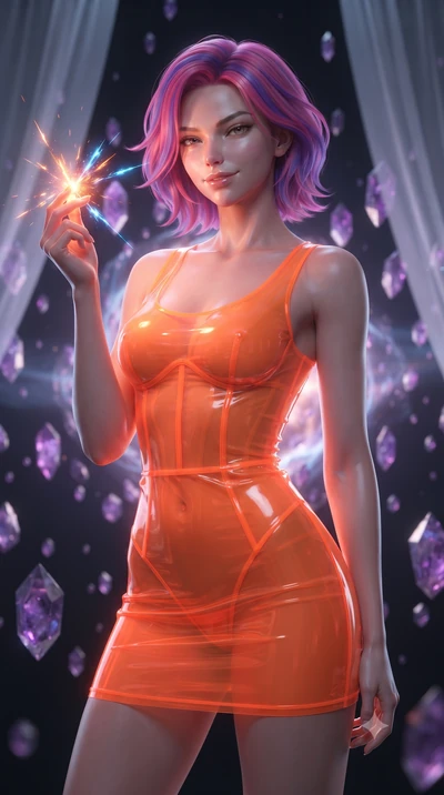 score_9, masterpiece, best quality, ultra-detailed, high-budget anime keyframe, editorial fashion photography, tasteful artistic composition, realistic cosplay photography, Caucasian woman, strictly human ears. close-up cowboy shot from the waist and