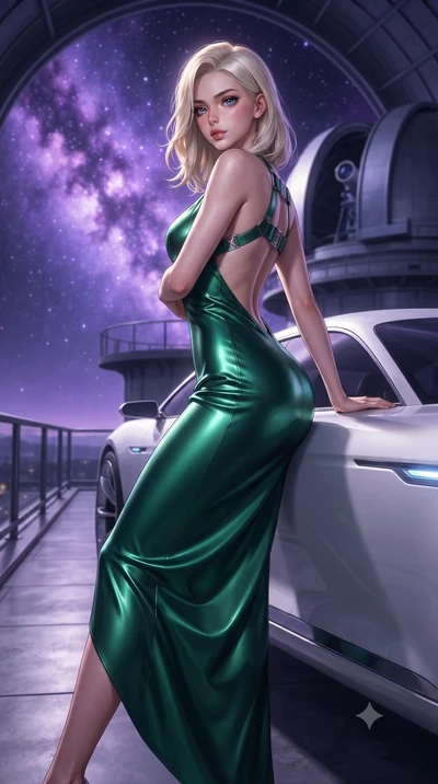score_9, masterpiece, best quality, ultra-detailed, High-budget Anime Keyframe, editorial fashion photography, tasteful artistic composition, realistic cosplay photography, Caucasian woman, strictly human ears. Dynamic full-body shot stretching the v