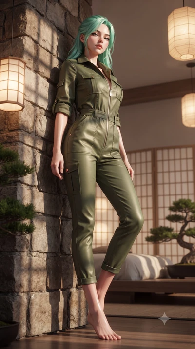 score_9, masterpiece, best quality, ultra-detailed, high-budget anime keyframe, editorial fashion photography, tasteful artistic composition, Japanese woman woman. low angle full-body shot from head to toe showing her feet, filling the entire 9:16 ve