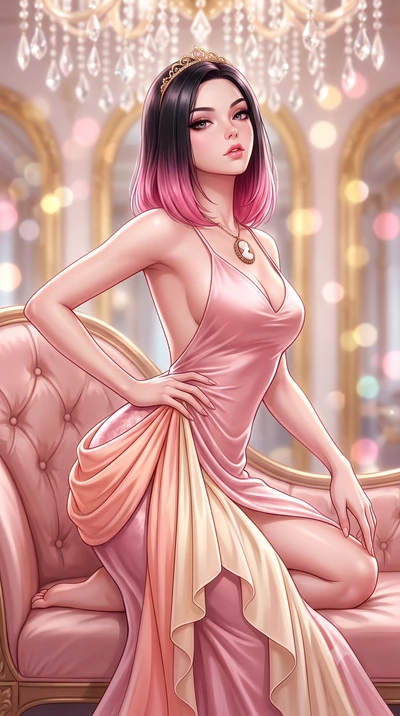 score_9, masterpiece, best quality, ultra-detailed, high-budget anime keyframe, semi-realistic 3D game render, editorial fashion photography, tasteful artistic composition, Korean woman. close-up cowboy shot from the waist and thighs up, the characte