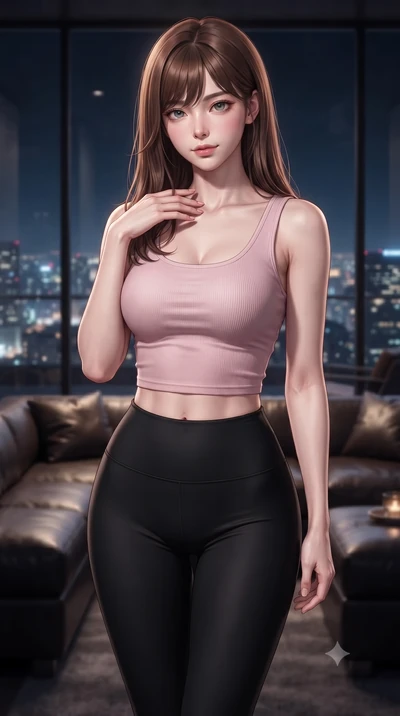 score_9, masterpiece, best quality, ultra-detailed, high-budget anime keyframe, editorial fashion photography, tasteful artistic composition, Korean woman. close-up cowboy shot from the waist and thighs up, the character dominates the composition, fi