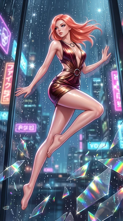 score_9, masterpiece, best quality, ultra-detailed, high-budget anime keyframe, editorial fashion photography, tasteful artistic composition, Japanese woman. low angle full-body shot from head to toe showing her feet, filling the entire 9:16 vertical