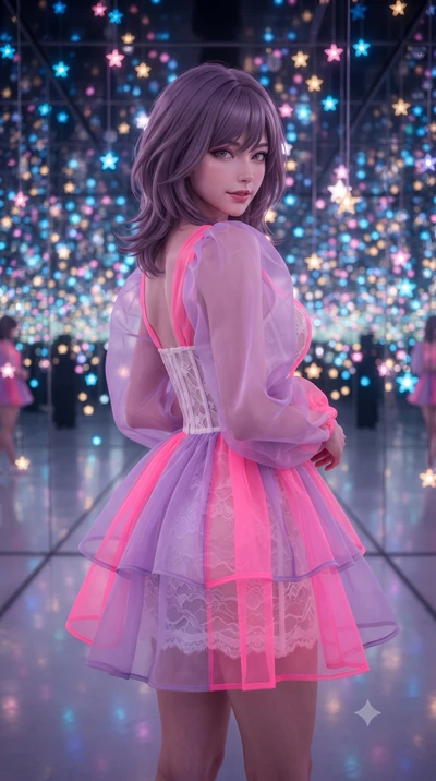 score_9, masterpiece, best quality, ultra-detailed, high-budget anime keyframe, editorial fashion photography, tasteful artistic composition, Japanese woman. close-up cowboy shot from the waist and thighs up, the character dominates the composition, 