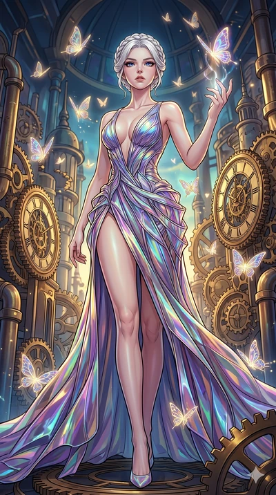 score_9, masterpiece, best quality, ultra-detailed, high-budget anime movie keyframe, cinematic anime lighting, intricate line art, Korean woman. Low angle cowboy shot filling the entire 9:16 frame with her statuesque presence. standing victoriously 