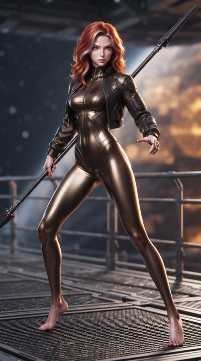 score_9, masterpiece, best quality, ultra-detailed, high-budget anime keyframe, editorial fashion photography, tasteful artistic composition, Caucasian woman. low angle full-body shot from head to toe showing her feet, filling the entire 9:16 vertica