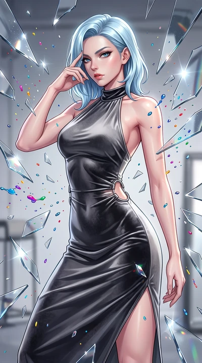 score_9, masterpiece, best quality, ultra-detailed, high-budget anime keyframe, editorial fashion photography, tasteful artistic composition, Korean woman. close-up cowboy shot from the waist and thighs up, the character dominates the composition, fi