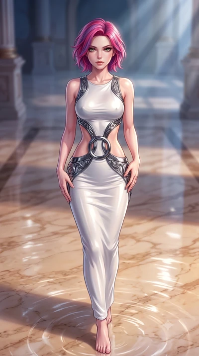 score_9, masterpiece, best quality, ultra-detailed, high-budget anime keyframe, editorial fashion photography, tasteful artistic composition, Caucasian woman. close-up cowboy shot from the waist and thighs up, the character dominates the composition,