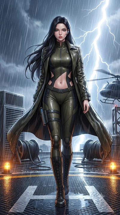 score_9, masterpiece, best quality, ultra-detailed, high-budget anime keyframe, semi-realistic 3D game render, editorial fashion photography, tasteful artistic composition, Korean woman. low angle full-body shot from head to toe showing her feet, fil