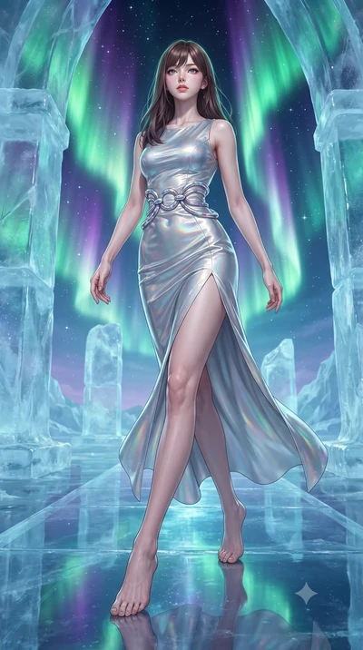 score_9, masterpiece, best quality, ultra-detailed, high-budget anime keyframe, editorial fashion photography, tasteful artistic composition, Korean woman. low angle full-body shot from head to toe showing her feet, filling the entire 9:16 vertical f