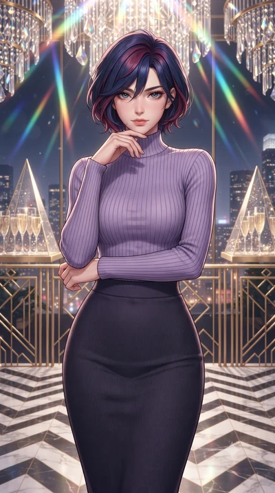 score_9, masterpiece, best quality, ultra-detailed, high-budget anime keyframe, editorial fashion photography, tasteful artistic composition, Korean woman. close-up cowboy shot from the waist and thighs up, the character dominates the composition, fi
