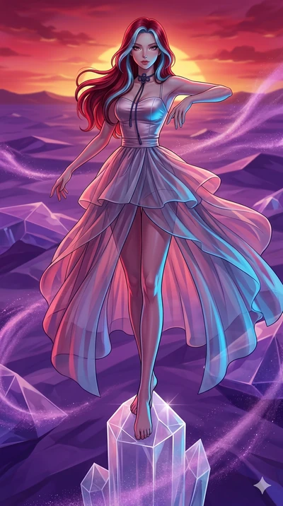 score_9, masterpiece, best quality, ultra-detailed, high-budget anime keyframe, Caucasian woman, strictly human ears. low angle full-body shot filling the entire 9:16 frame with her statuesque presence, stretching the vertical silhouette. standing at