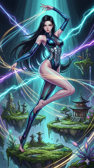 score_9, masterpiece, best quality, ultra-detailed, high-budget anime movie keyframe, cinematic anime lighting, intricate line art, Japanese woman. Dynamic full-body shot stretching the vertical silhouette across the 9:16 frame. weaving threads of li