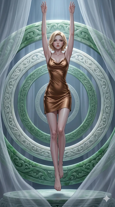 score_9, masterpiece, best quality, ultra-detailed, high-budget anime keyframe, editorial fashion photography, tasteful artistic composition, Caucasian woman, strictly human ears. low angle full-body shot from head to toe showing her feet, filling th
