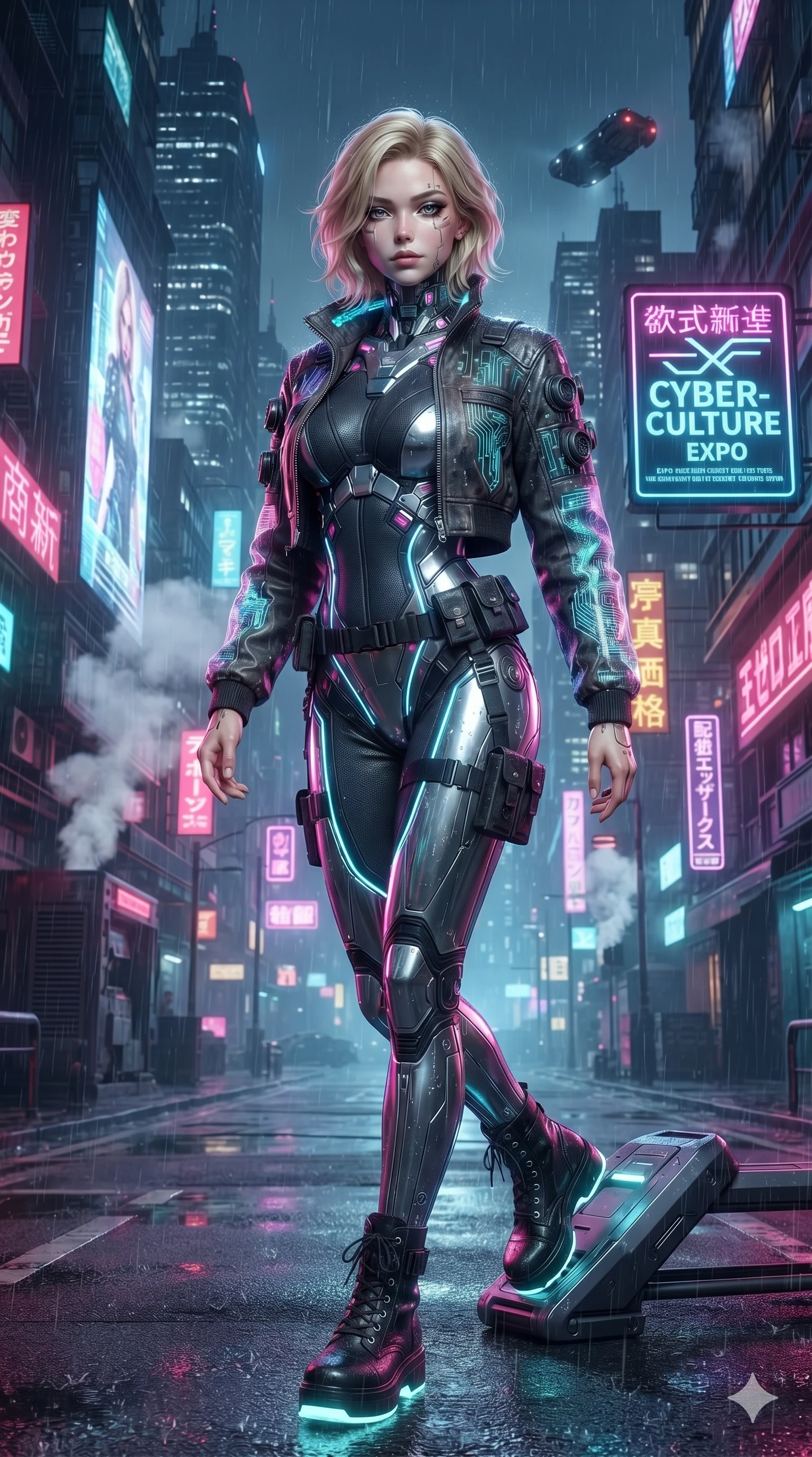 A stylish cyberpunk fashion model