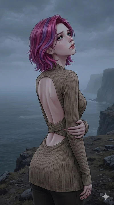 score_9, masterpiece, best quality, ultra-detailed, high-budget anime keyframe, editorial fashion photography, tasteful artistic composition, Caucasian woman, strictly human ears. cowboy shot from the thighs up, character and outfit filling the frame