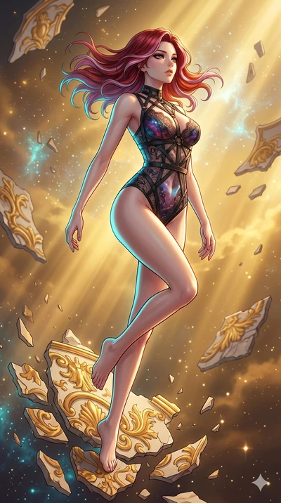 score_9, masterpiece, best quality, ultra-detailed, high-budget anime keyframe, Japanese woman. low angle full-body shot filling the entire 9:16 frame with her statuesque presence, stretching the vertical silhouette. propelling herself off digital ba