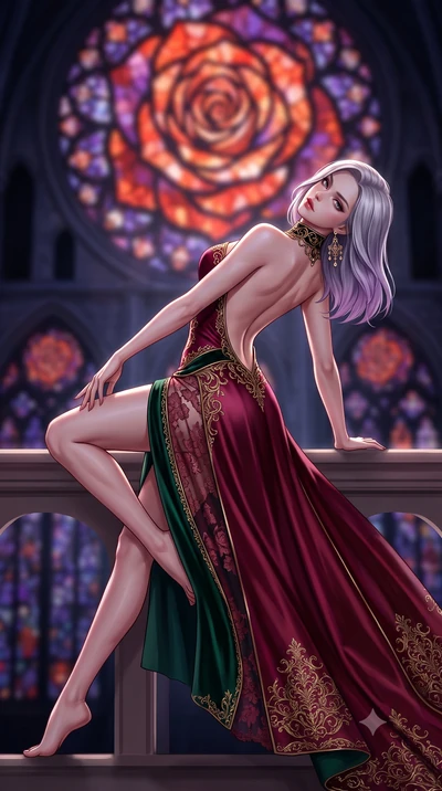 score_9, masterpiece, best quality, ultra-detailed, high-budget anime keyframe, semi-realistic 3D game render, editorial fashion photography, tasteful artistic composition, Caucasian woman. low angle full-body shot from head to toe showing her feet, 